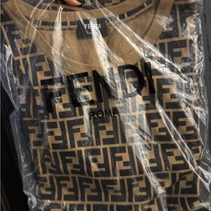 Fendi Men's Tan Logo Tee brand new in bag.